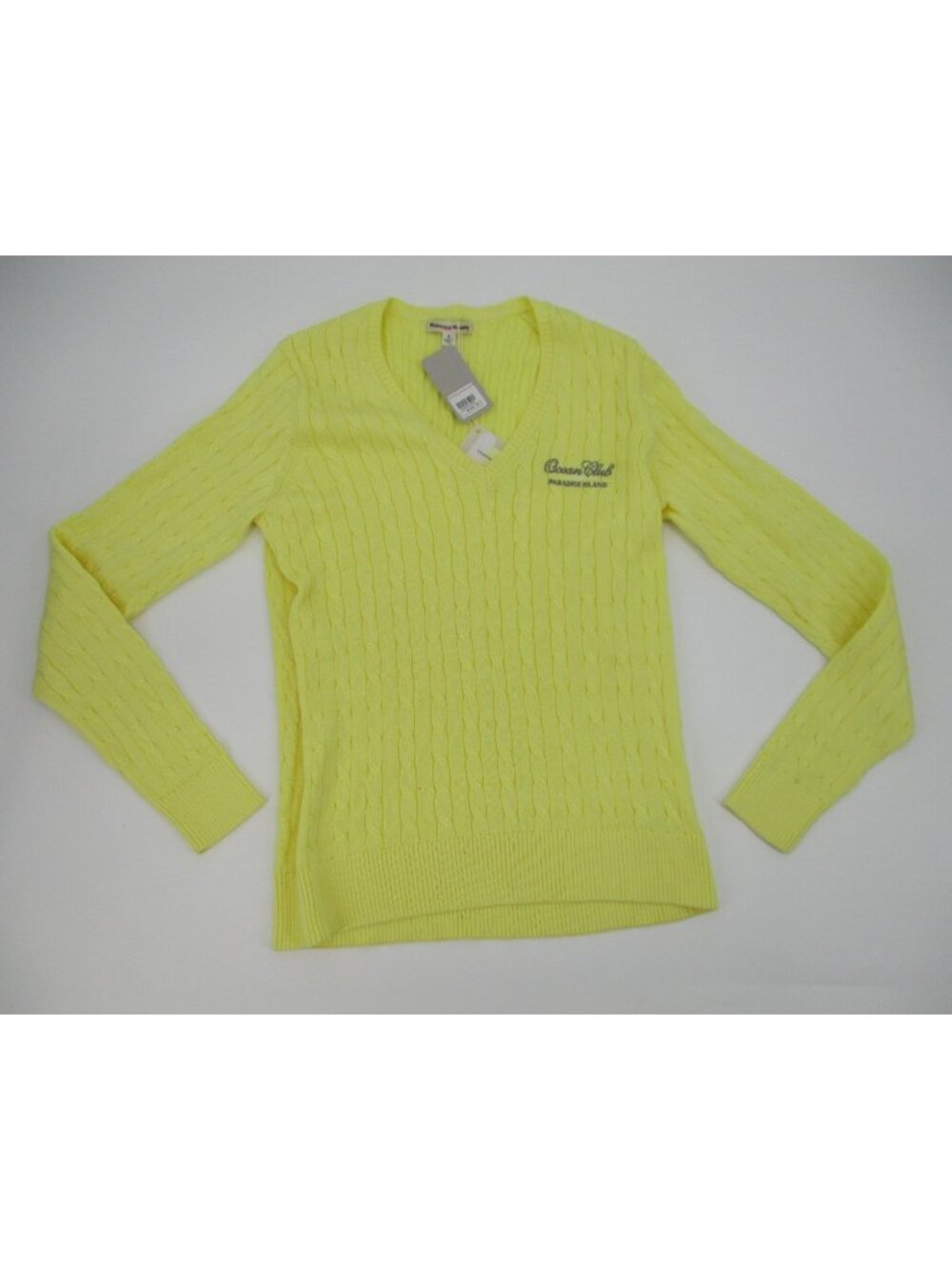 Fairway & Greene Womens Sweater Small Yellow Ocean Club Cable Knit Golf Preppy
